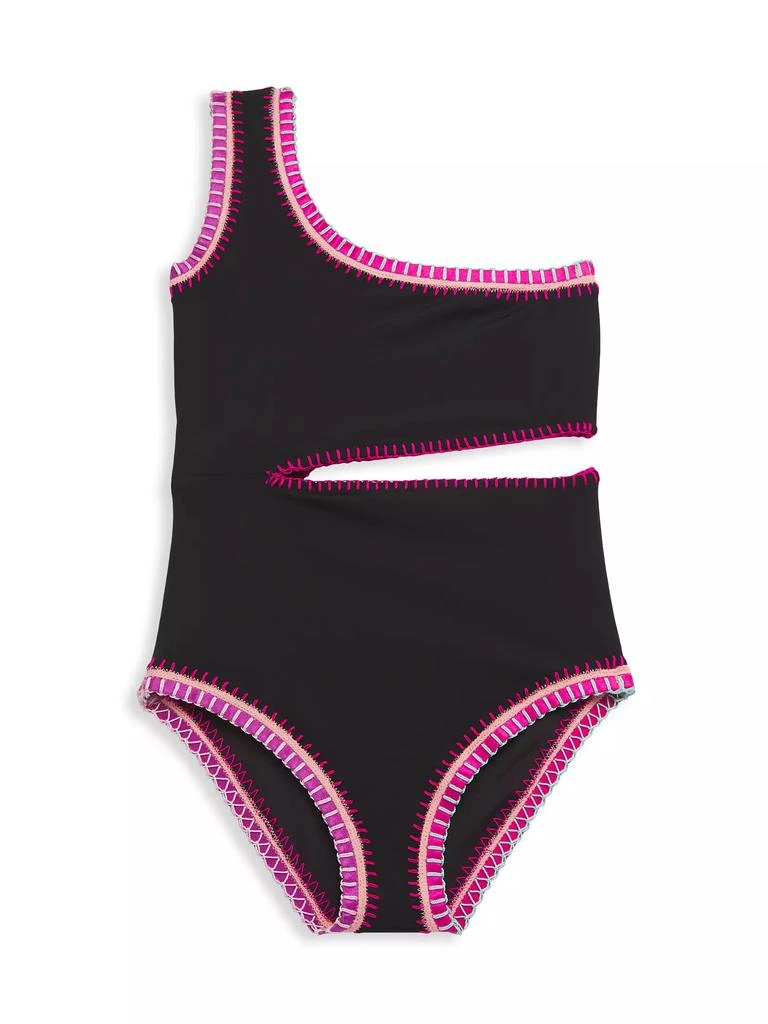 商品PQ|Little Girl's & Girl's Rainbow Embroidered Cut-Out One-Piece Swimsuit,价格¥369,第1张图片