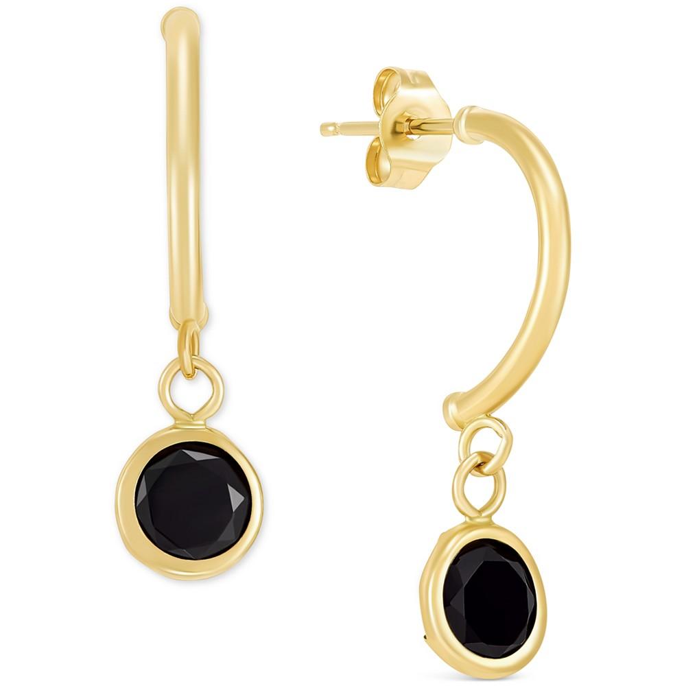 Onyx Circle Dangle C-Hoop Earrings in 14k Gold商品第1张图片规格展示