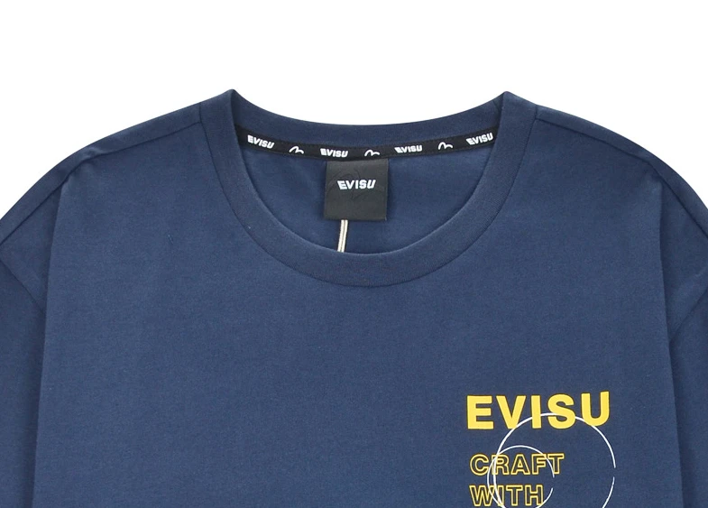 【享贝家】（国内现货-QD）EVISU 福神 后背几何图案 圆领宽松休闲短袖T恤 男女同款 藏蓝色 ET2UTS713NA 商品