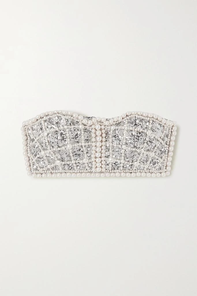 商品Balmain|人造珍珠缀饰亮片雪纺绸紧身胸衣式短款上衣  - FR36,价格¥24832,第1张图片