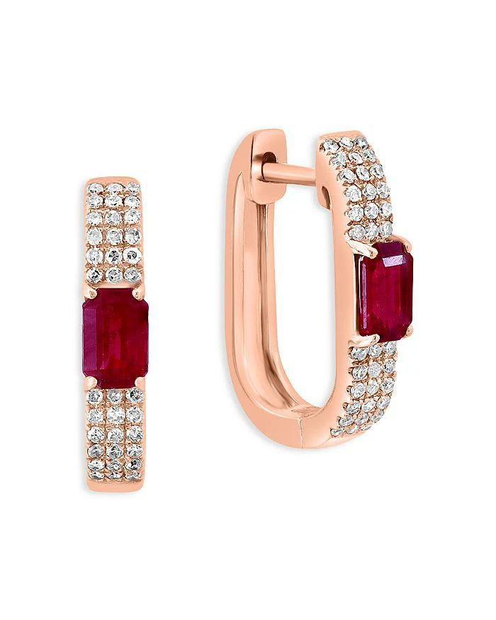 商品Bloomingdale's|Ruby & Diamond Oval Hoop Earrings in 14K Rose Gold ,价格¥7385,第2张图片详细描述