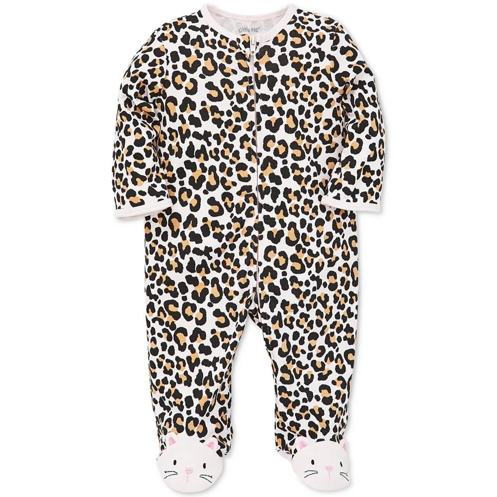 商品Little Me|Baby Girls Animal Print Footed Coverall With Cat Applique,价格¥96,第1张图片