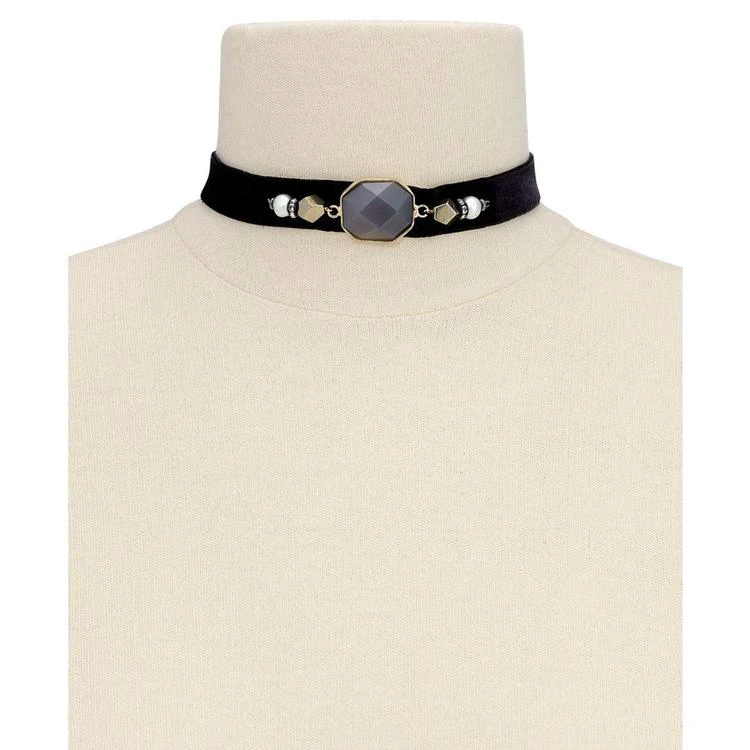 商品Paul & Pitü Naturally|Two-Tone Pavé, Imitation Pearl & Purple Stone Black Velvet Choker Necklace,价格¥561,第2张图片详细描述