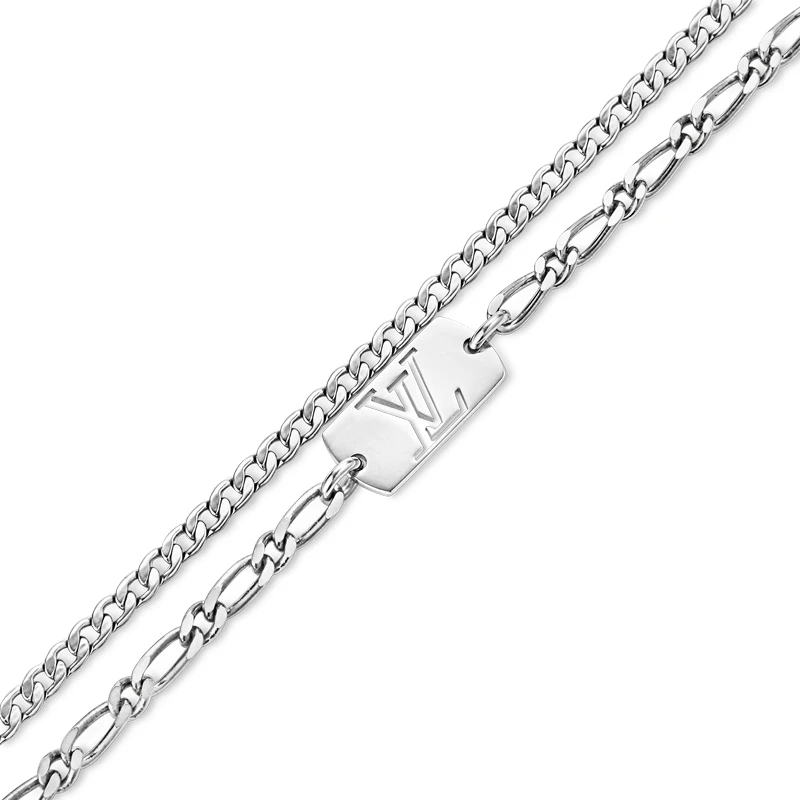【预售十天】 路易威登 23新款MNG STACK男士银色镂刻铭牌金属项链 商品