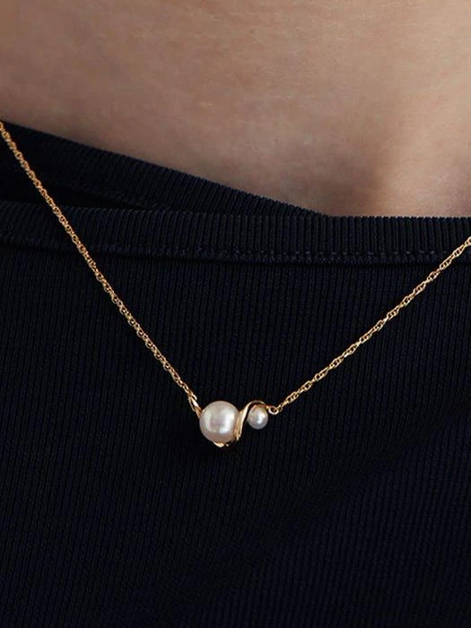 商品hyeres-lor|Spakling 14K Wave Pearl Necklace,价格¥2985,第3张图片详细描述