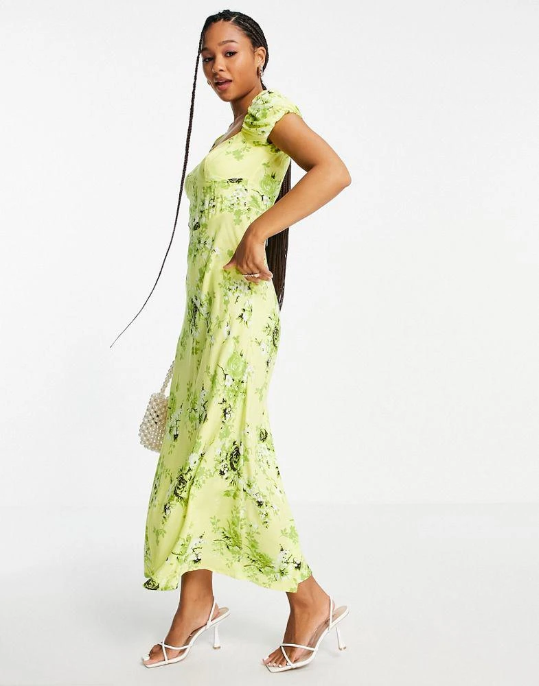 商品ASOS|ASOS DESIGN corset detail cap sleeve midi dress with split in zesty floral print,价格¥204,第4张图片详细描述