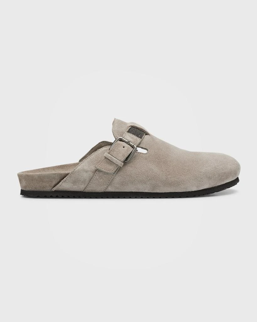 商品Brunello Cucinelli|Monili Suede Buckle Flat Mules,价格¥8972,第1张图片