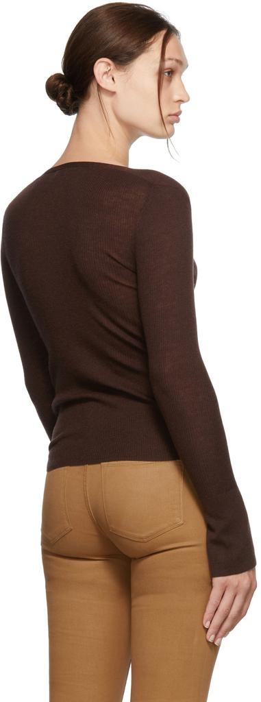 Brown Rib Henley V-Neck Sweater商品第3张图片规格展示