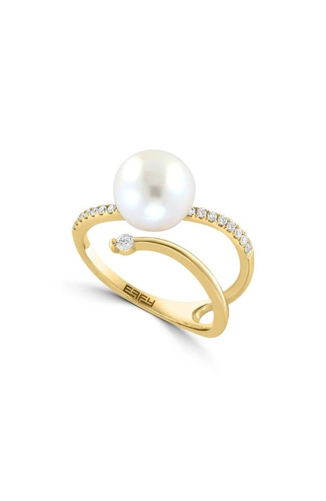 商品Effy|14K Yellow Gold Diamond & Freshwater Pearl Open Ring - 0.22 ctw,价格¥4083,第1张图片