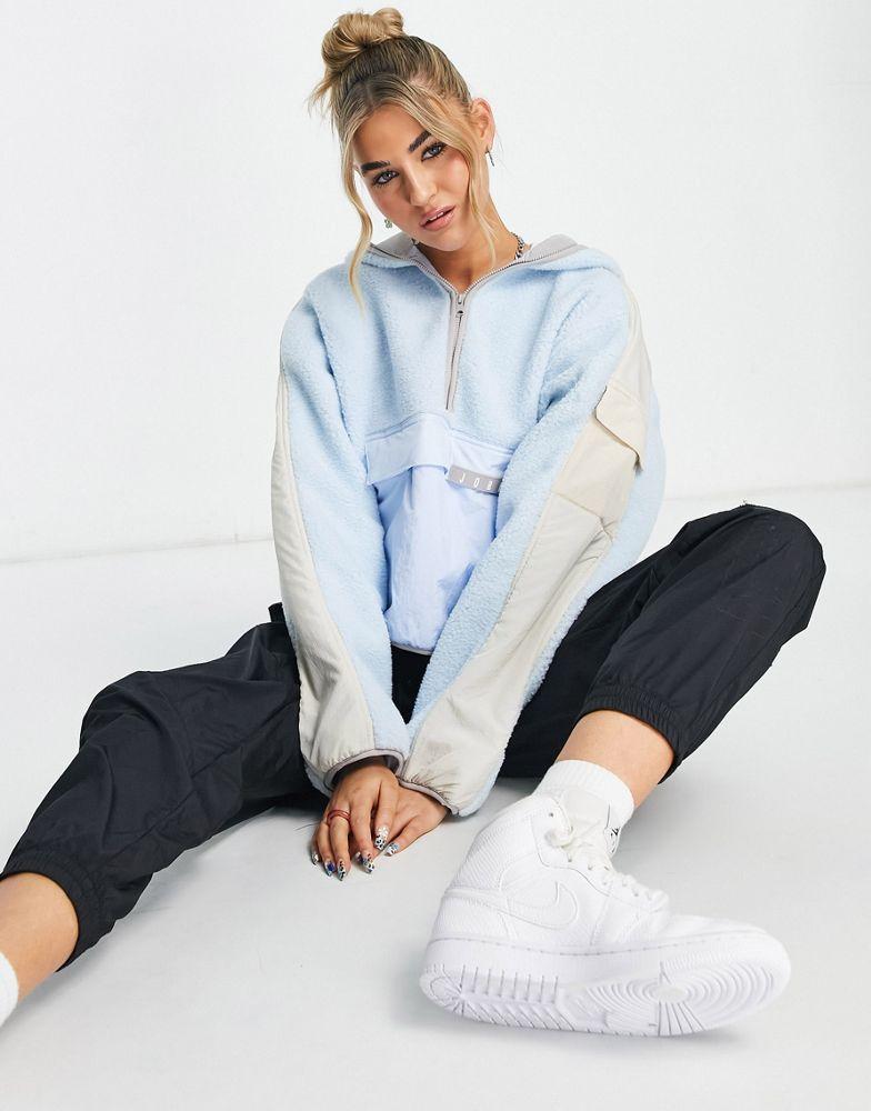 Jordan Cozy Girl fleece hoodie in baby blue and oatmeal商品第1张图片规格展示