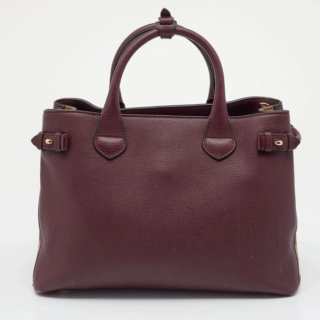 商品[二手商品] Burberry|Burberry Burgundy Leather and House Check Fabric Medium Banner Tote,价格¥4397,第4张图片详细描述