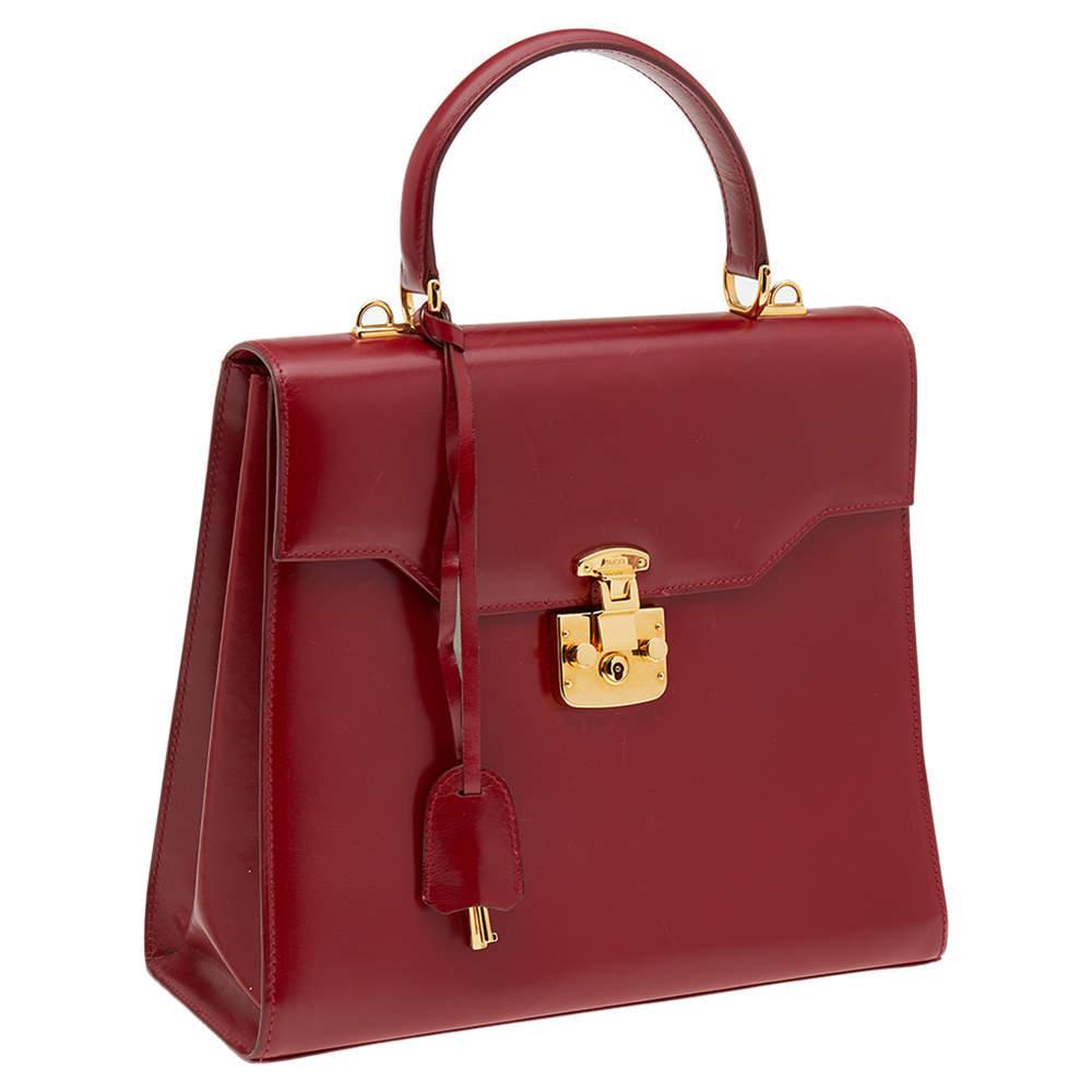 商品[二手商品] Gucci|Gucci Red Leather Vintage Kelly Rare Lady Lock Top Handle Bag,价格¥8029,第5张图片详细描述