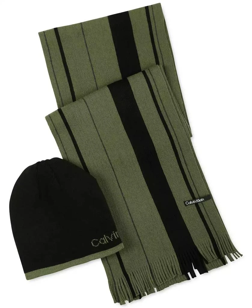 商品Calvin Klein|Men's Reversible Beanie & Striped Scarf Set,价格¥478,第2张图片详细描述