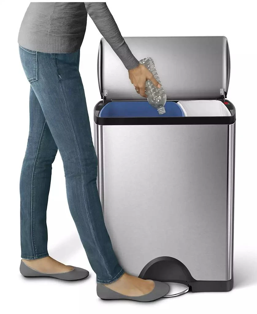 商品simplehuman|46-Liter Brushed Stainless Steel Dual Recycler Step Trash Can,价格¥1037,第4张图片详细描述