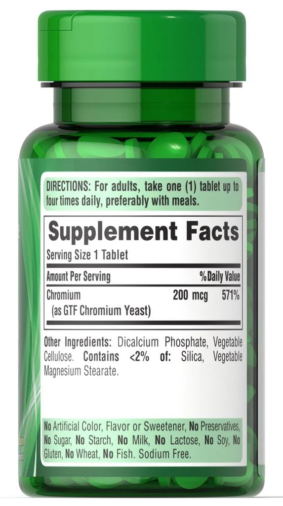 商品Puritan's Pride|GTF Chromium 200 mcg, 100 Tablets,价格¥82,第4张图片详细描述