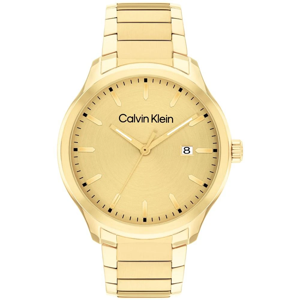 商品Calvin Klein|Men's 3H Quartz Gold-Tone Stainless Steel Bracelet Watch 43mm,价格¥1431,第1张图片