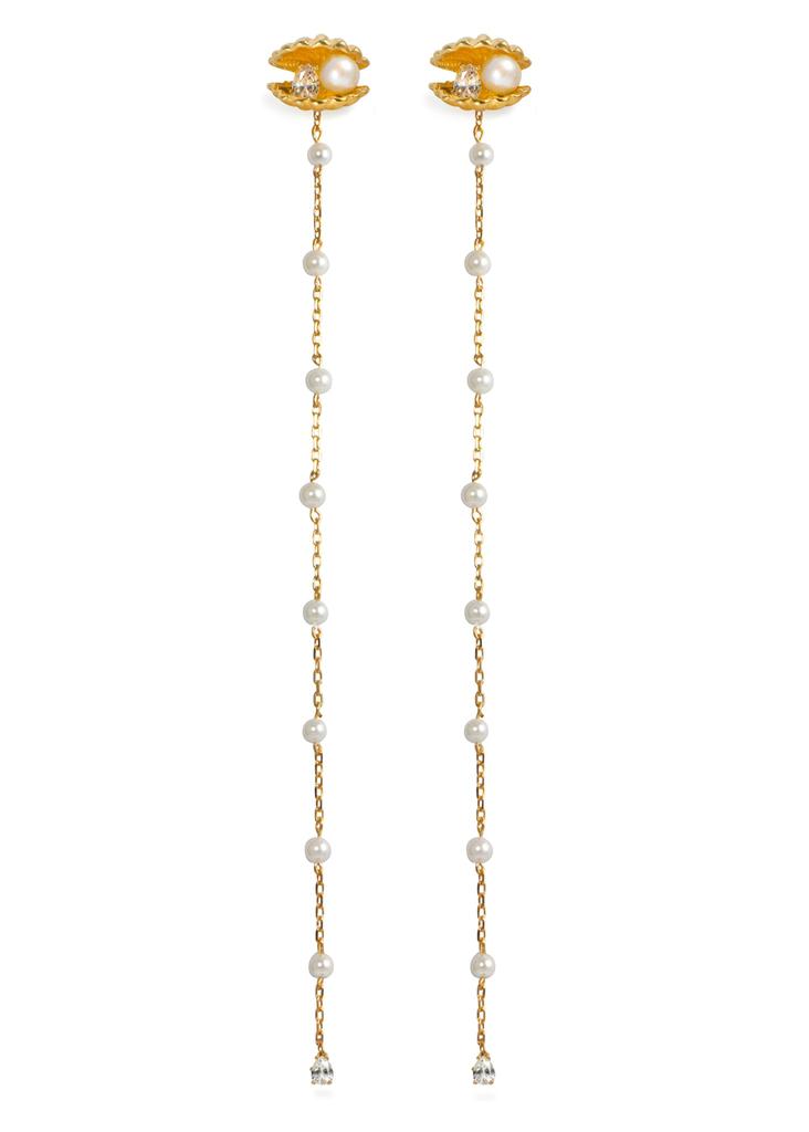 Venus shell pearl chain 24k vermeil earrings商品第1张图片规格展示