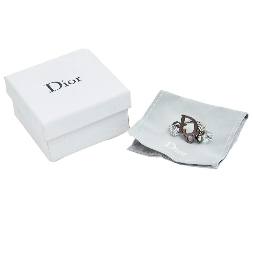 Dior Grey/Silver Resin And Faux Crystal Logo Charm Ring Size EU 54商品第6张图片规格展示