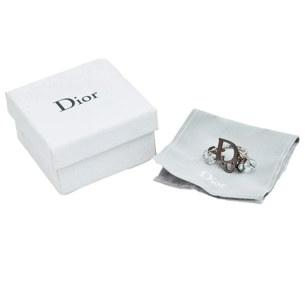 Dior Grey/Silver Resin And Faux Crystal Logo Charm Ring Size EU 54 商品