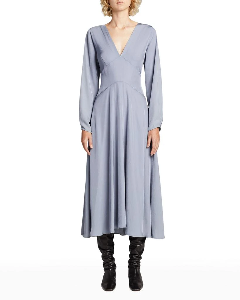 商品Vince|Long-Sleeve Paneled V-Neck Dress,价格¥751,第1张图片