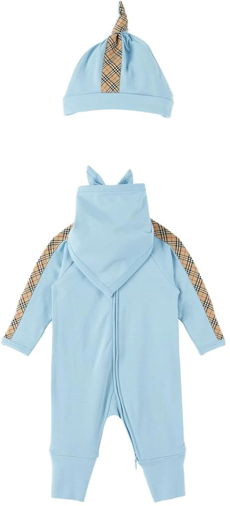 商品Burberry|三件式蓝色 Check Trim 婴儿连身裤套装,价格¥2464,第1张图片