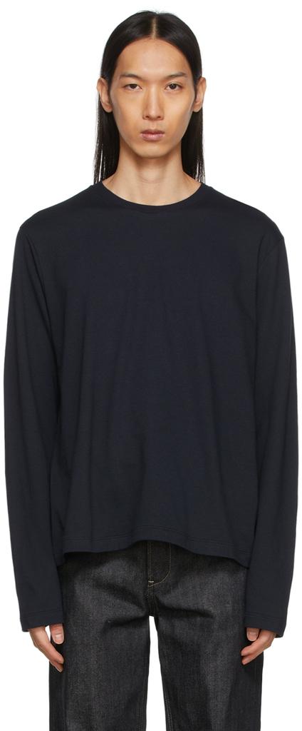 Navy Cashmere Jersey Long Sleeve T-Shirt商品第1张图片规格展示