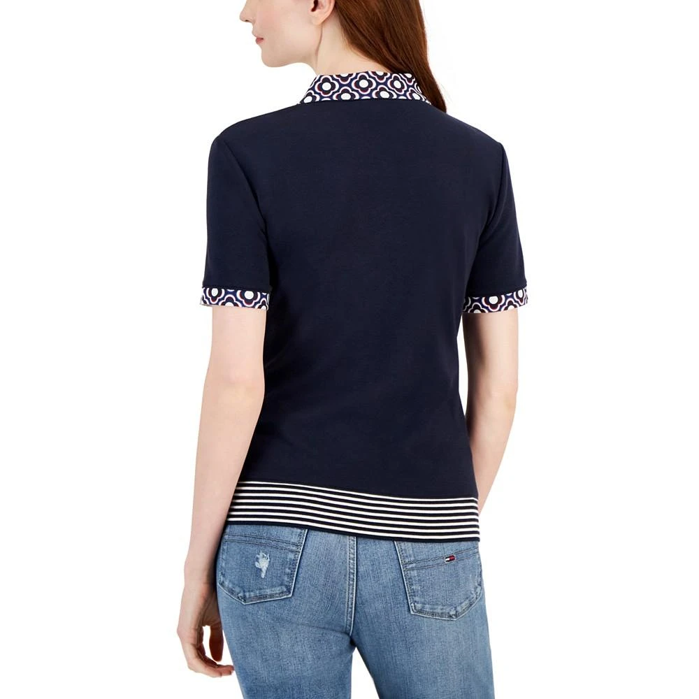 商品Tommy Hilfiger|Women's Cotton Printed-Collar Striped-Hem Polo,价格¥392,第2张图片详细描述