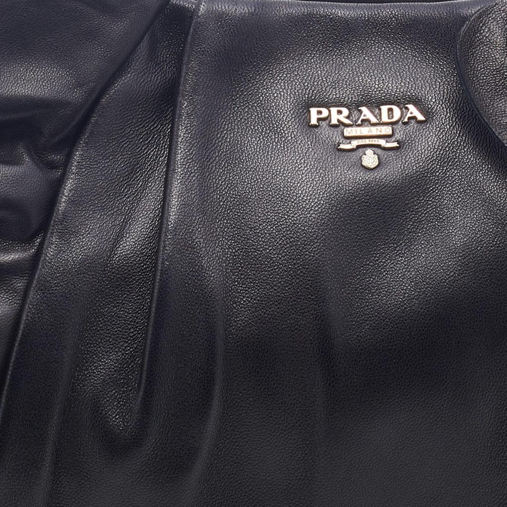 Prada Black Leather Ruffle Shoulder Bag商品第5张图片规格展示