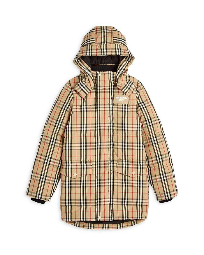 商品Burberry|Unisex Aubin Vintage Check Hooded Down Coat - Little Kid, Big Kid,价格¥4059,第1张图片