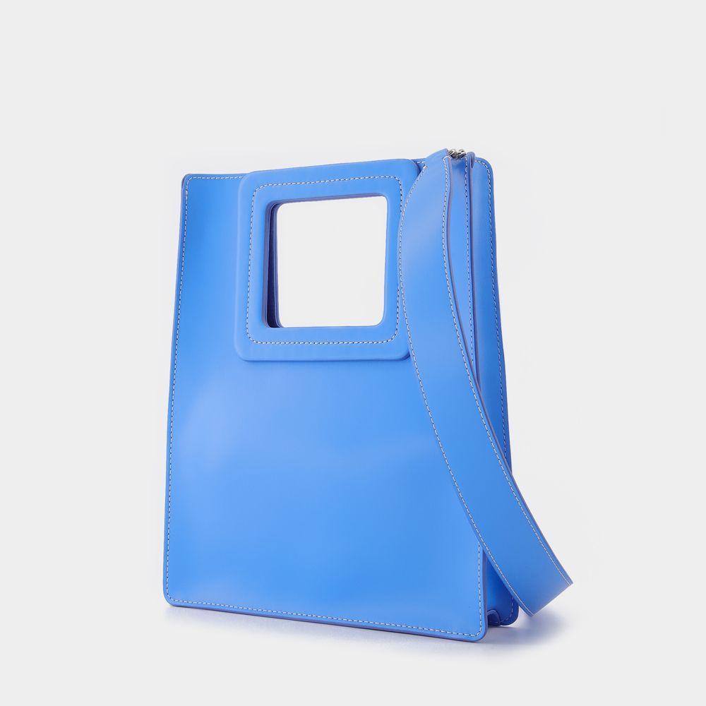商品Staud|Shirley Tall Leather Tote Bag in Blue Leather,价格¥1750,第4张图片详细描述