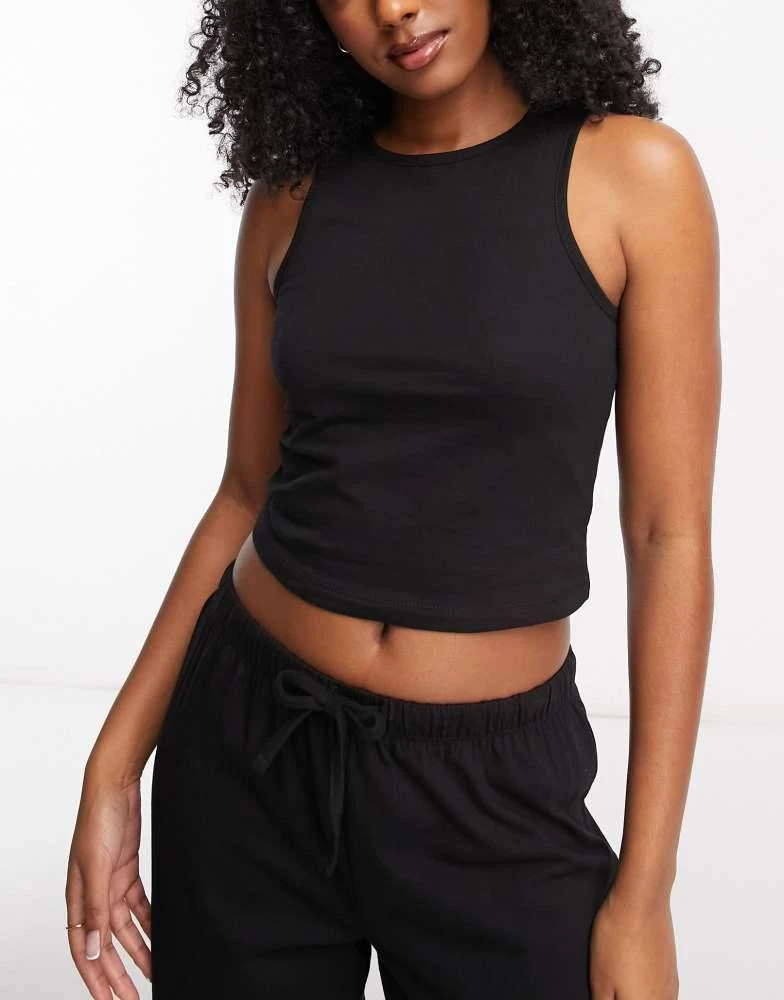 商品ASOS|ASOS DESIGN mix & match cotton racer front pyjama vest in black,价格¥66,第1张图片详细描述