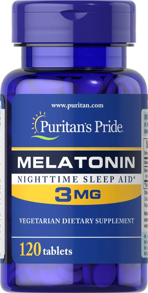 商品Puritan's Pride|小蓝瓶褪黑素3mg 睡眠片 120片/瓶,价格¥89,第1张图片
