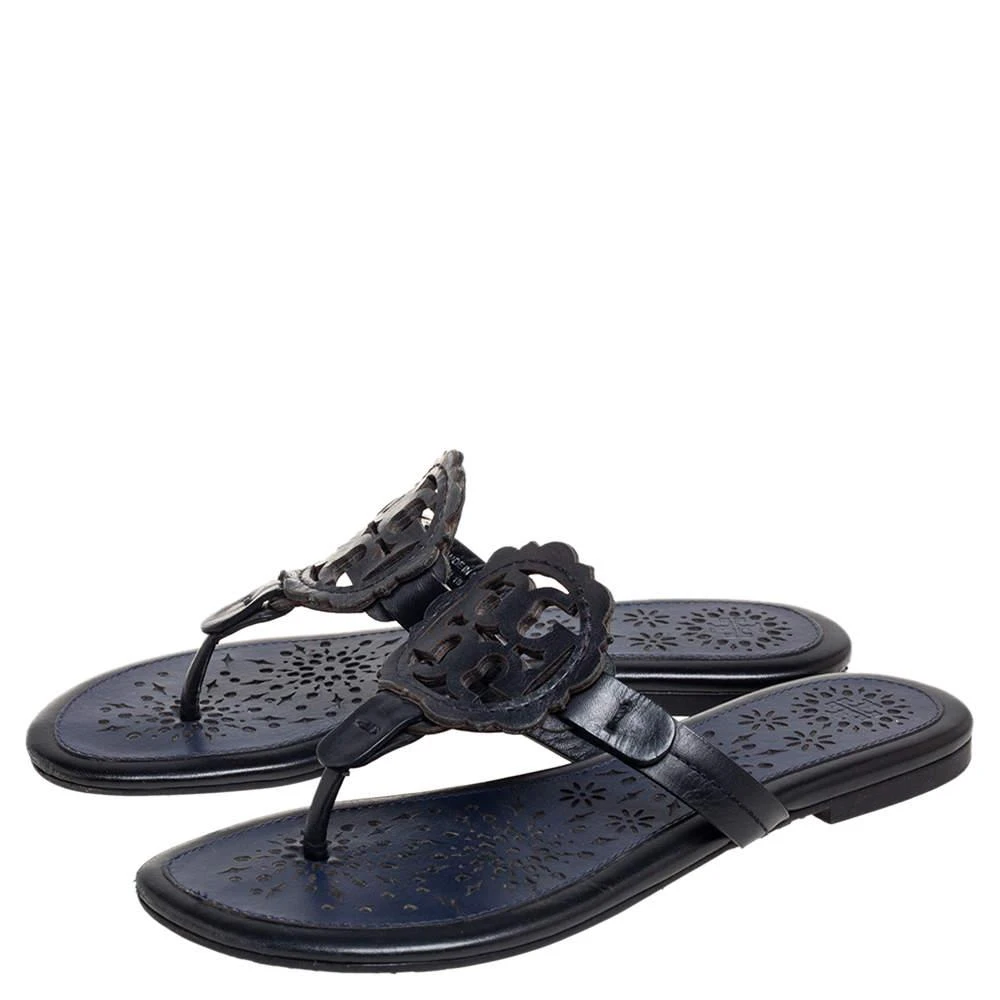 商品[二手商品] Tory Burch|Tory Burch Black/Blue Leather Miller Flat Thong Sandals Size 35,价格¥811,第4张图片详细描述