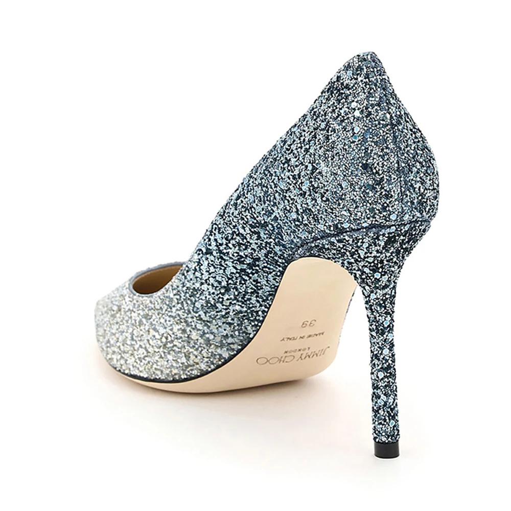 JIMMY CHOO 女士闪光蓝色渐变高跟鞋 ROMY85-VXB-SILVER-DUSKBLUE 商品
