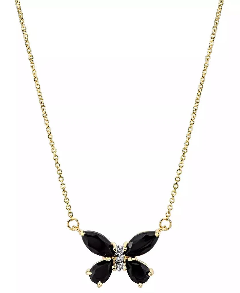 商品Macy's|Onyx & Diamond Accent Butterfly 18" Pendant Necklace in 14k Gold,价格¥4043,第1张图片