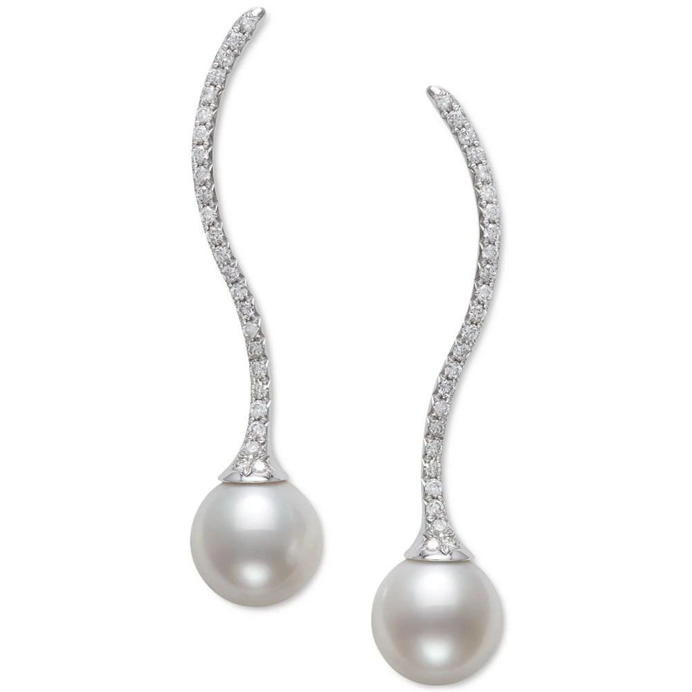商品Belle de Mer|Cultured Freshwater Pearl (9mm) & Diamond (3/8 ct. t.w.) Swirl Drop Earrings in 14k White Gold, Created for Macy's,价格¥7206,第1张图片