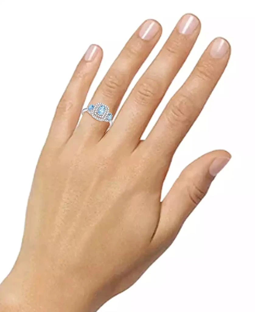 商品Macy's|Santa Maria Aquamarine (7/8 ct. t.w.) & Diamond (1/3 ct. t.w.) Three Stone Halo Ring in 14k White Gold,价格¥5235,第2张图片详细描述