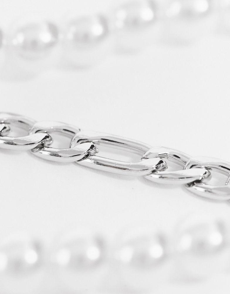 商品Reclaimed Vintage|Reclaimed Vintage inspired unisex multirow with silver chain and pearl,价格¥120,第6张图片详细描述