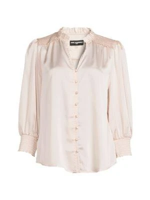 商品Karl Lagerfeld Paris|Ruffle Smocked Trim Shirt,价格¥241,第3张图片详细描述