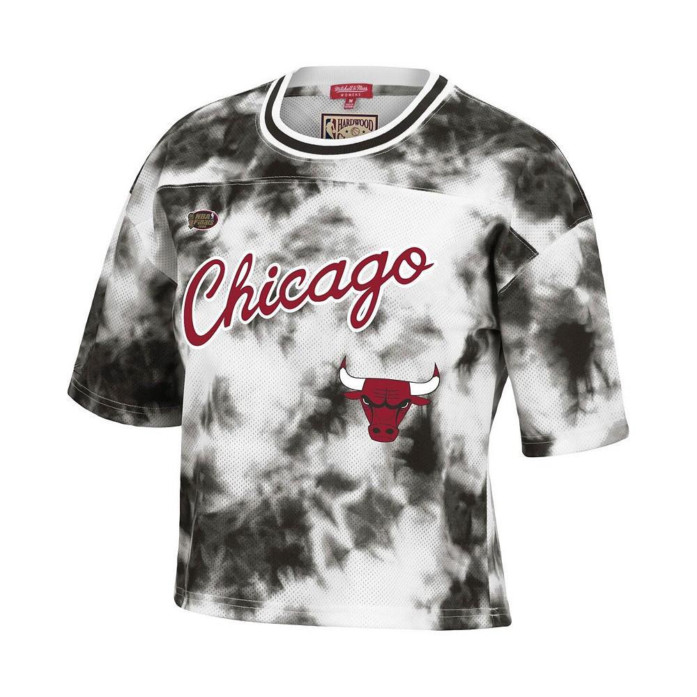 商品Mitchell and Ness|Women's Black and White Chicago Bulls Hardwood Classics Tie-Dye Cropped T-shirt,价格¥510,第5张图片详细描述