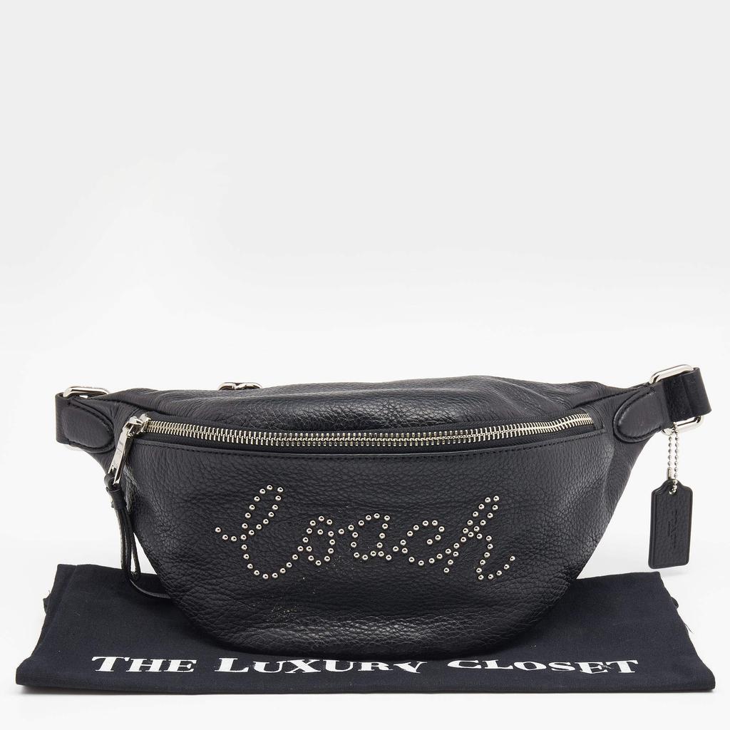 Coach Black Leather Studded Coach Script Belt Bag商品第9张图片规格展示