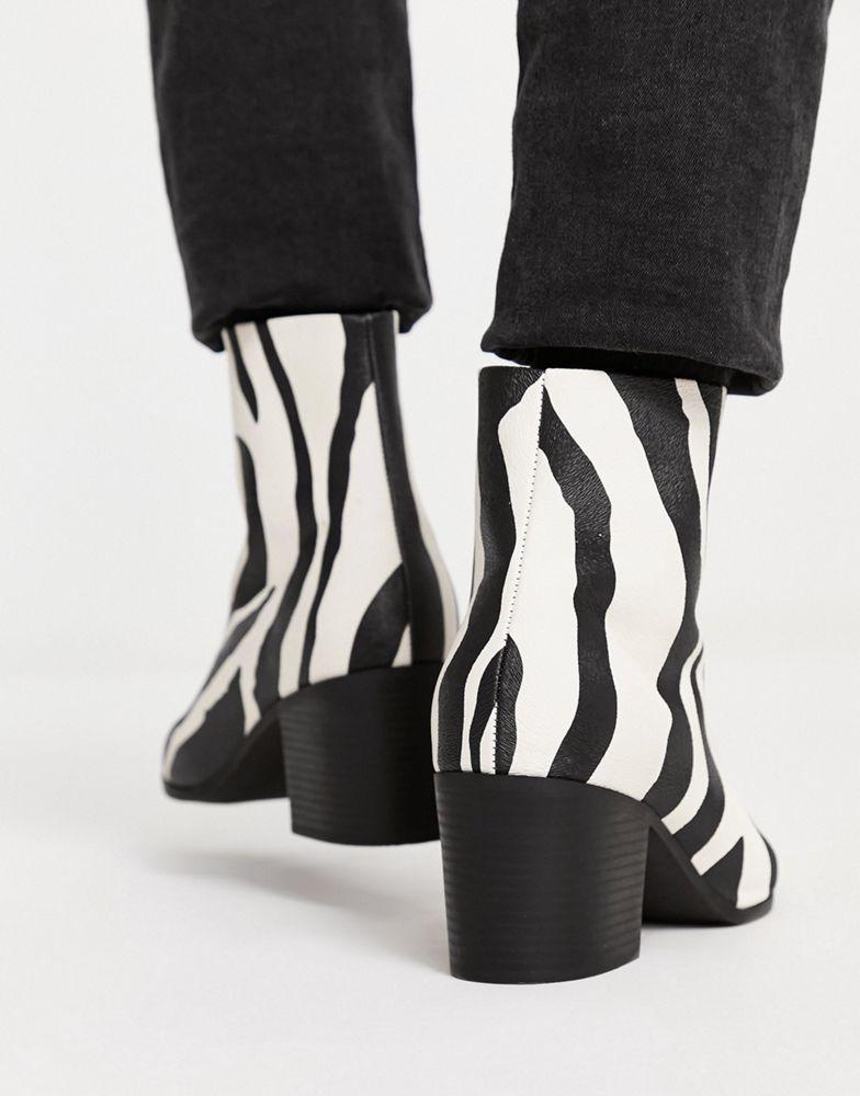 ASOS DESIGN heeled chelsea boot in textured zebra print faux leather商品第2张图片规格展示