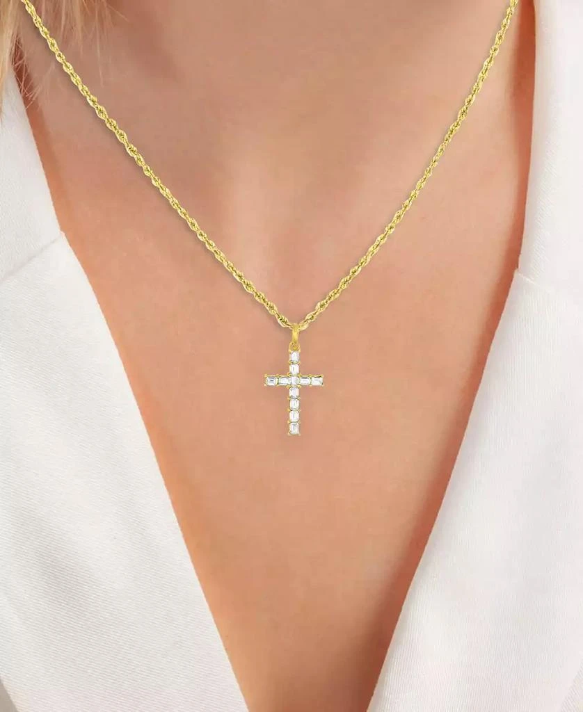 商品Macy's|Cubic Zirconia Baguette Cross 18" Pendant Necklace in 10k Gold,价格¥1445,第2张图片详细描述