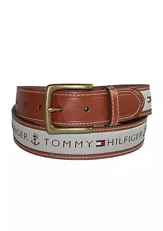 商品Tommy Hilfiger|Hilfiger Mens Leather Casual Belt With Fabric Inlay,价格¥263,第1张图片详细描述