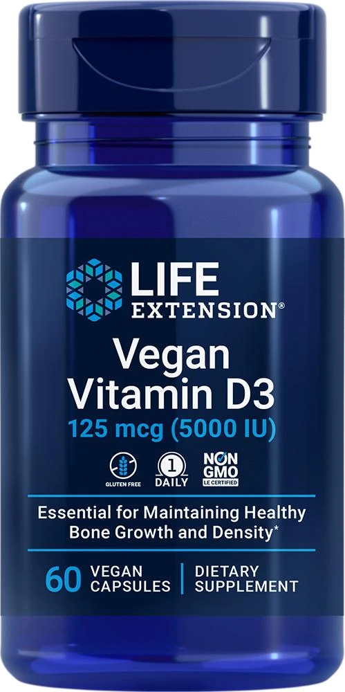 商品Life Extension|Life Extension Vegan Vitamin D3, 5000 IU, 60 vegan - 125 mcg (125 mcg (5000 IU), 60 vegan capsules),价格¥120,第1张图片