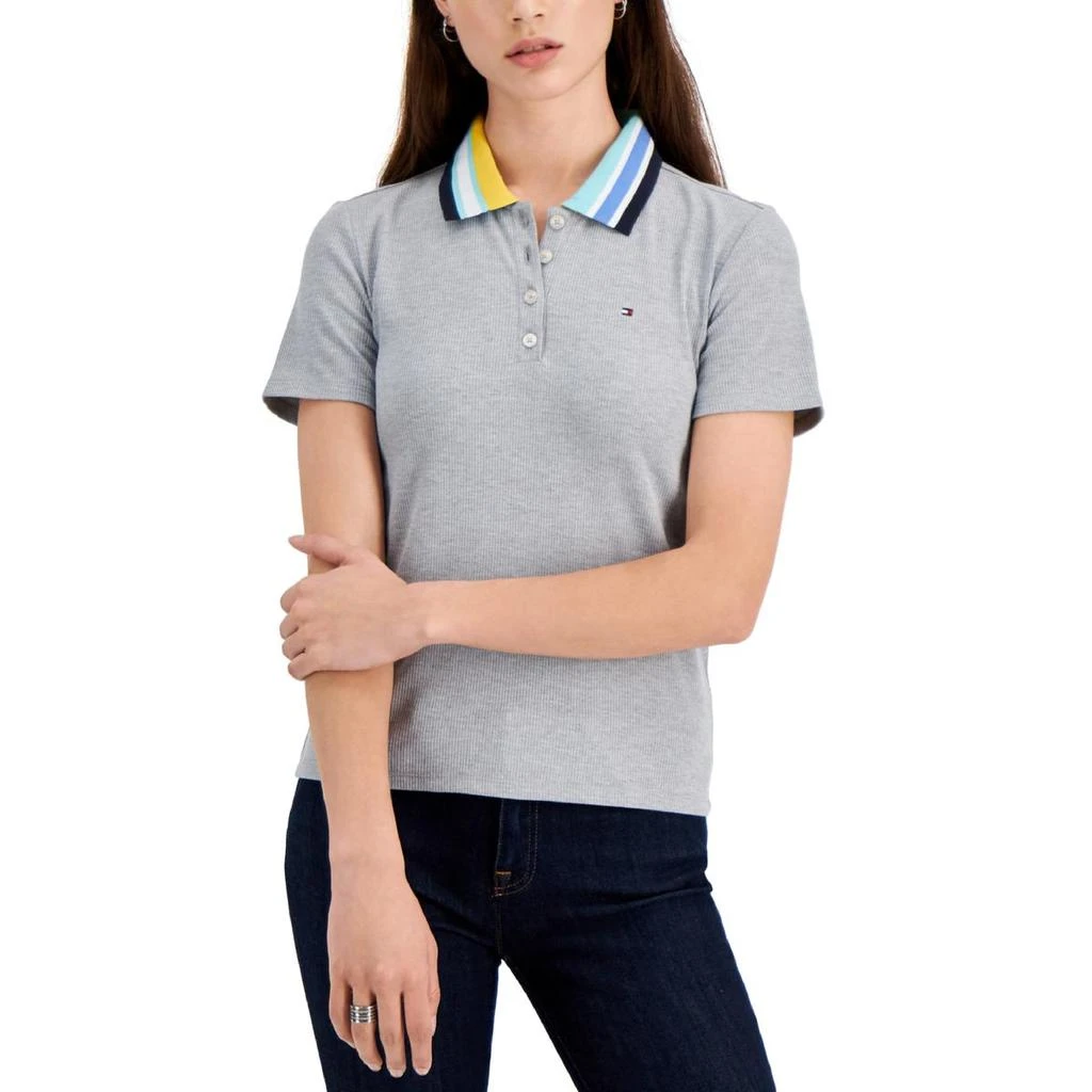 商品Tommy Hilfiger|Tommy Hilfiger Womens Striped Ribbed Polo Top,价格¥97,第1张图片