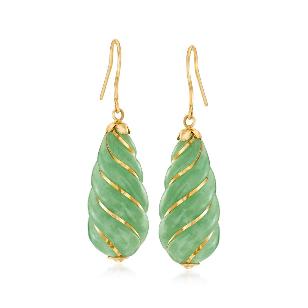商品Ross-Simons|Jade Drop Earrings in 14kt Yellow Gold,价格¥3205,第1张图片