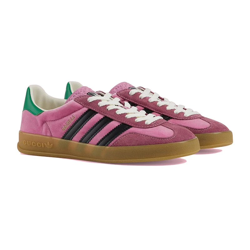 商品Gucci|【预售3-7天】GUCCI/古驰 22年秋冬新款 adidas联名系列 女士粉色天鹅绒配可持续材料Demetra运动鞋帆布鞋7078649STU05960,价格¥5509,第4张图片详细描述