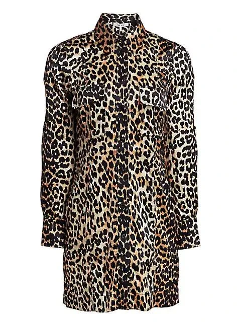 商品Ganni|Stretch-Silk Satin Leopard-Print Shirtdress,价格¥911,第1张图片