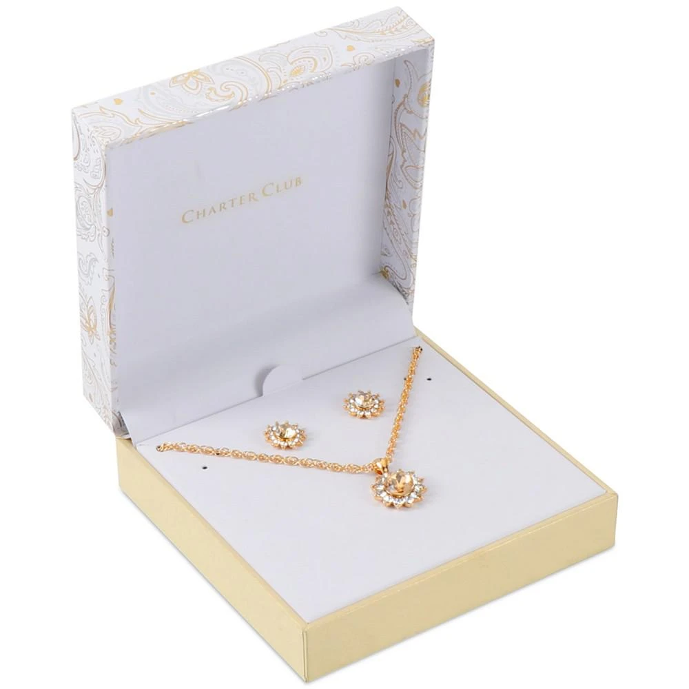 商品Charter Club|Gold-Tone Crystal Sun Pendant Necklace & Button Earrings Set, Created for Macy's,价格¥67,第2张图片详细描述